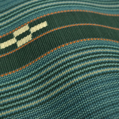 ミンサー織　青緑色 半幅帯 八重山ミンサー半幅帯 2本絣・深青緑｜静かな深みを湛えた青緑の織り